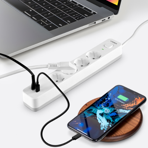Мережевий подовжувач із заземленням 4 розетки/1USB-A/1Type-C 3м з кнопкою білий VF-PD43G1QC1PD-W Oncord Videx Житомир