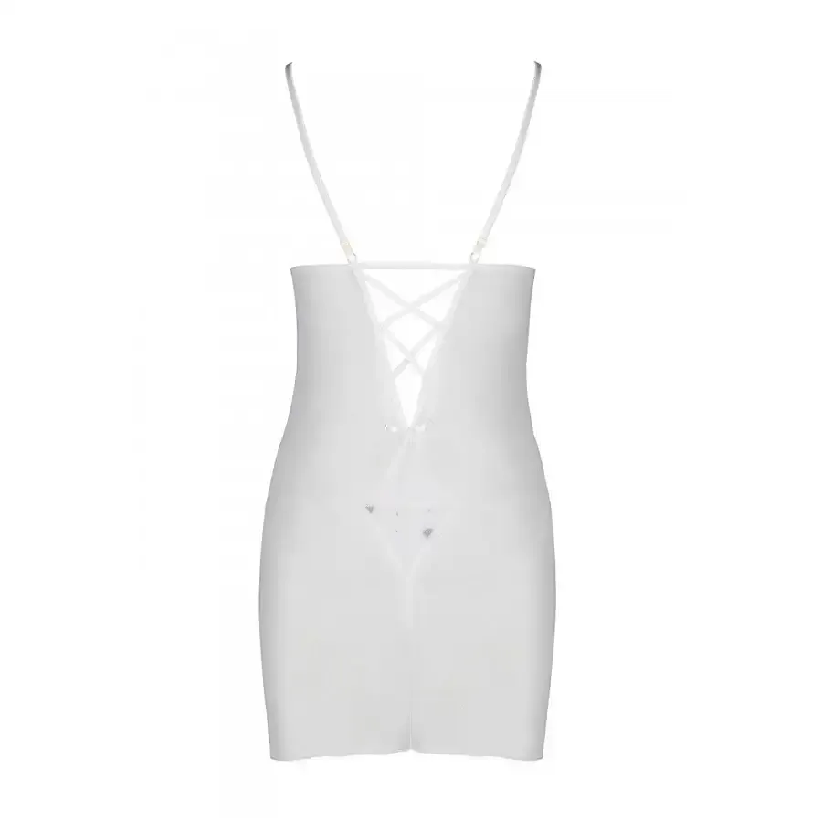 Сорочка з вирізами на грудях, стрінги Passion LOVELIA CHEMISE L/XL, white Львів - фото 6