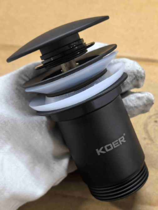 Донный клапан для раковины Koer PW-07-05 1 1/4'' с переливом автоматический СLICK-СLACK (Цвет черный) (KR5785) Киев - изображение 9