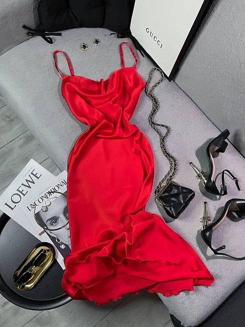 Жіноче романтичне елегантне плаття шовк Червоний, 44/46 Одеса - фото 4