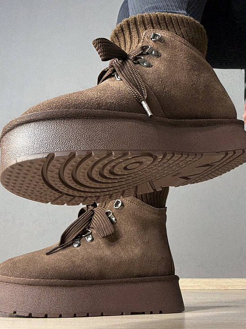 Уггі жіночі Hengji 007-7 замшеві шнурівка зі шкарпеткою коричневі, 39, 24,5 см Київ - фото 7