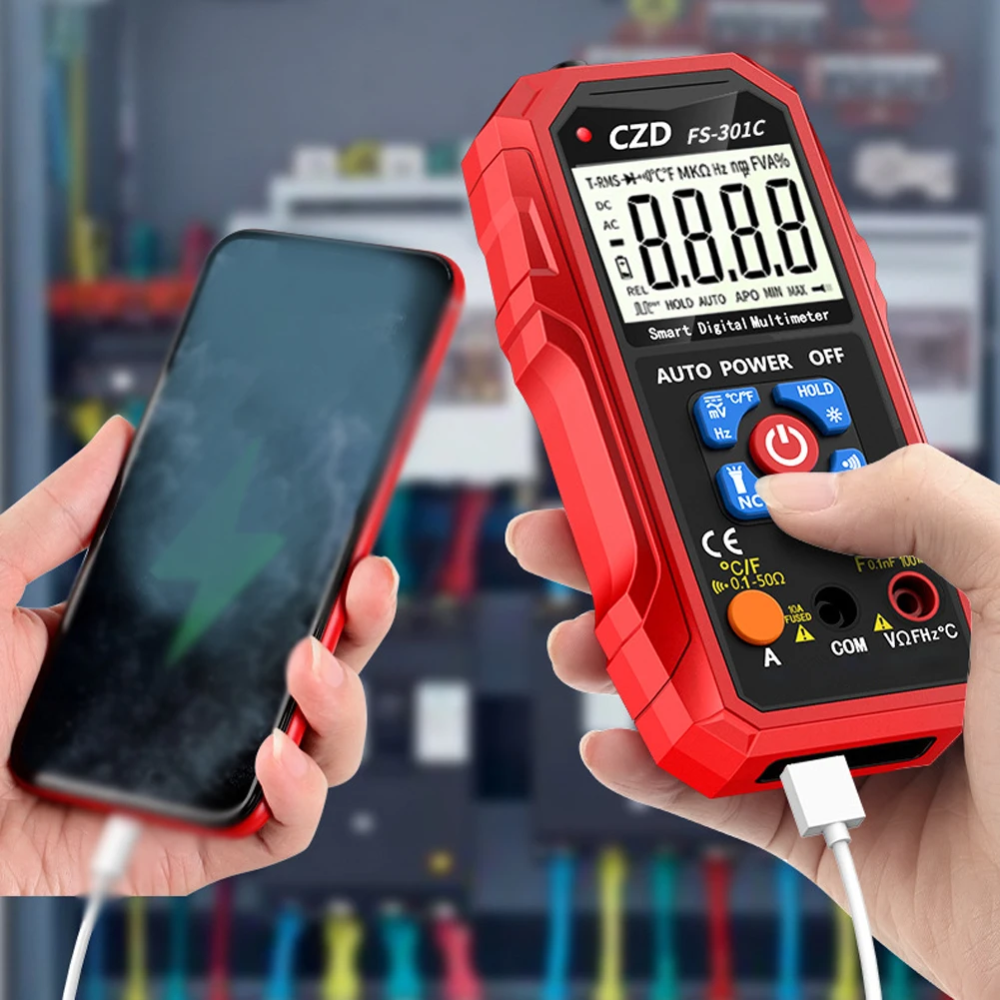 Тестер цифровой автоматический FS-301С 6000бит мультиметр с термопарой фонариком и Powrbank (АКБ) Винница - изображение 7