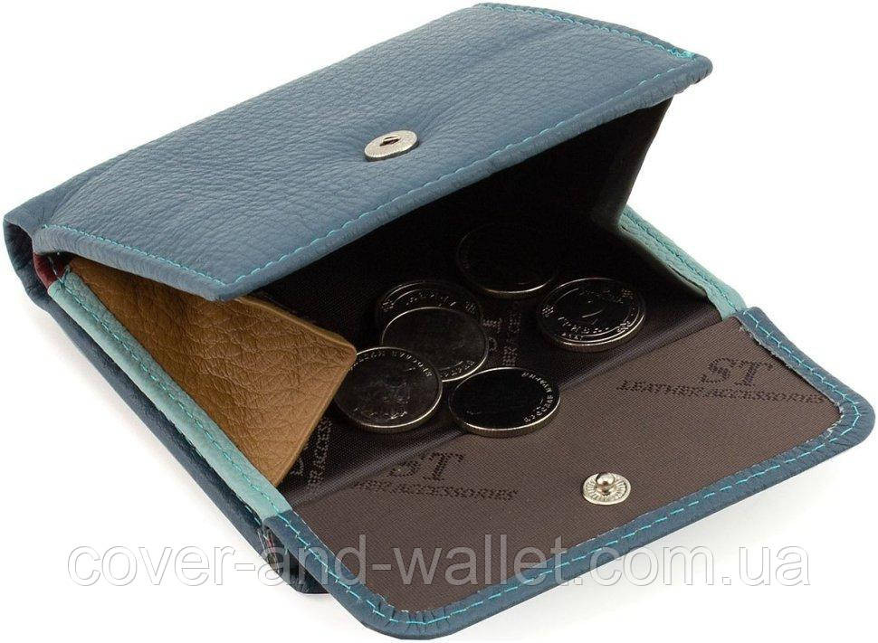 Маленький квадратный женский кожаный кошелек голубого цвета ST Leather Киев - изображение 6