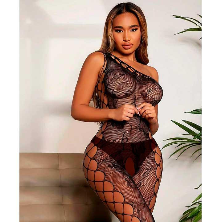 Эротический БодиСтокинг через плечо - Чёрный - S/M/L – Эротическое бельё Винница - изображение 5