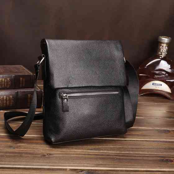 Кожаная мужская сумка-месенджер через плечо черная Tiding Bag 56230 Каменское