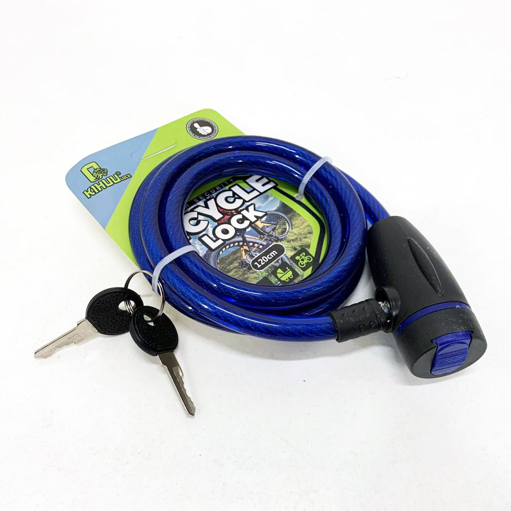 Замок велосипедный KIHUU LOCK 187, 10*120 тросовый, 2 ключа. Цвет: синий KW-72 Львов - изображение 3