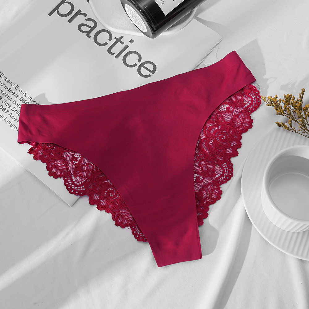 Набор бесшовных трусов с кружевом 3 штуки 44 черный хаки красный Киев - изображение 2