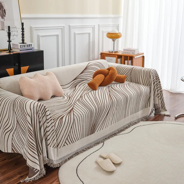 Плед покривало на диван або ліжко, чохол накидка 180х230 см для м'яких меблів, бежевий в коричневу смугу Кам'янець-Подільський - фото 4