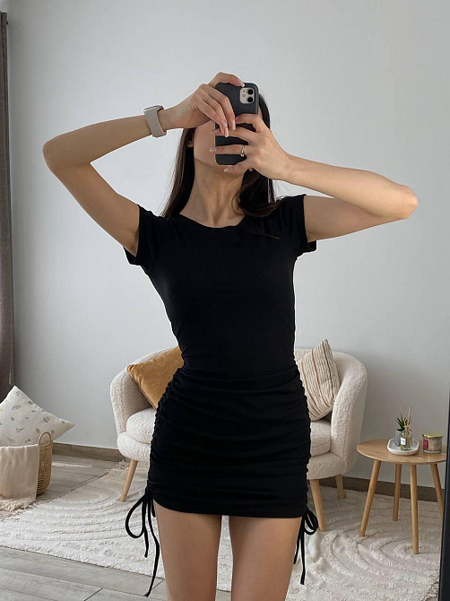 Женское облегающее мини платье с затяжками  рубчик резинка Одесса - изображение 1
