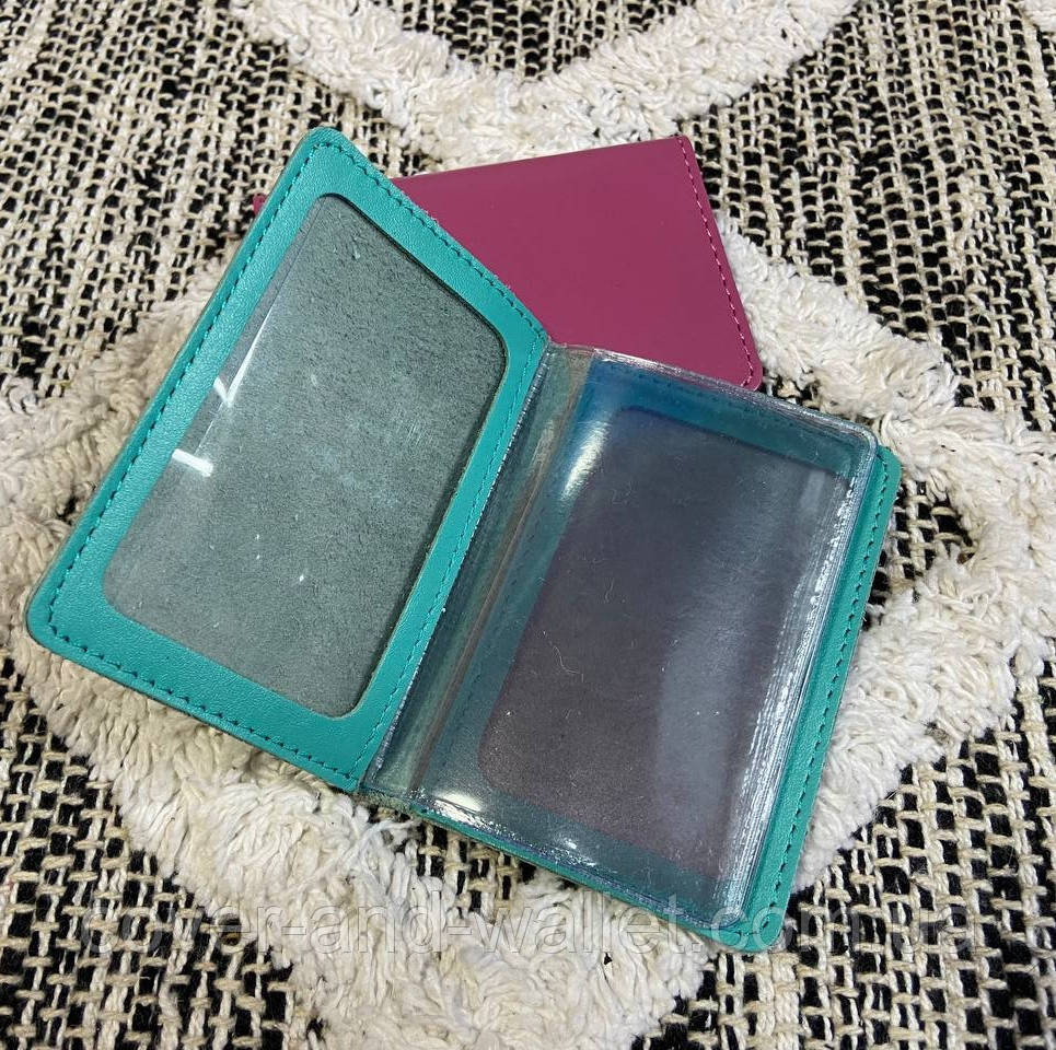 Бірюзова шкіряна обкладинка на права та ID паспорт ST Leather Київ - фото 3