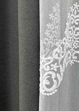 Комплект штор VR-Textil рогожка преміум TERRA LUXE 200х270 2шт і Тюль 600х270 1857ш-1704т Графітовий з білим 71-111/7 Київ