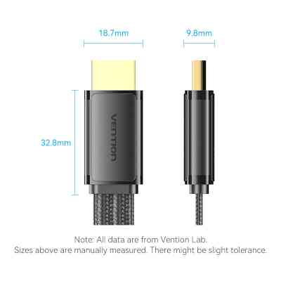 Кабель HDMI M - M, 2.0 м, V2.1, 8K 60Гц, плаский з обплетенням, Vention Винница