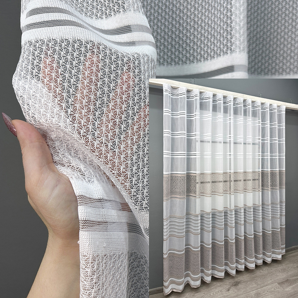 Короткий тюль жакард, висотою 2м, колір білий з капучино 1946т Київ - фото 1