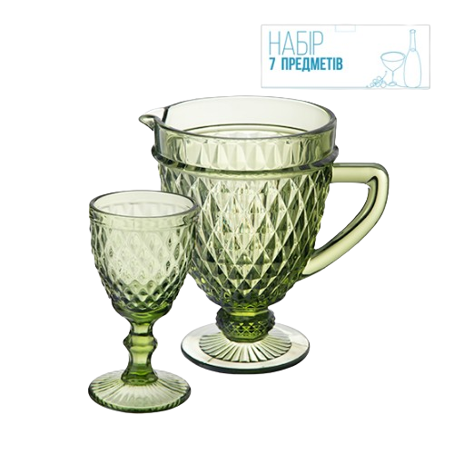 Набір для напоїв Аргайл 7 предметів (глечик-1150мл + 6 келихів-340мл) смарагд 9053 S&T Житомир - изображение 1