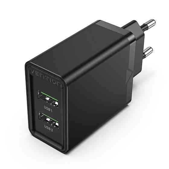 Зарядний пристрій Vention Two-Port USB(A+A) Wall Charger (18W/18W) EU-Plug Black (FBAB0-EU) Київ