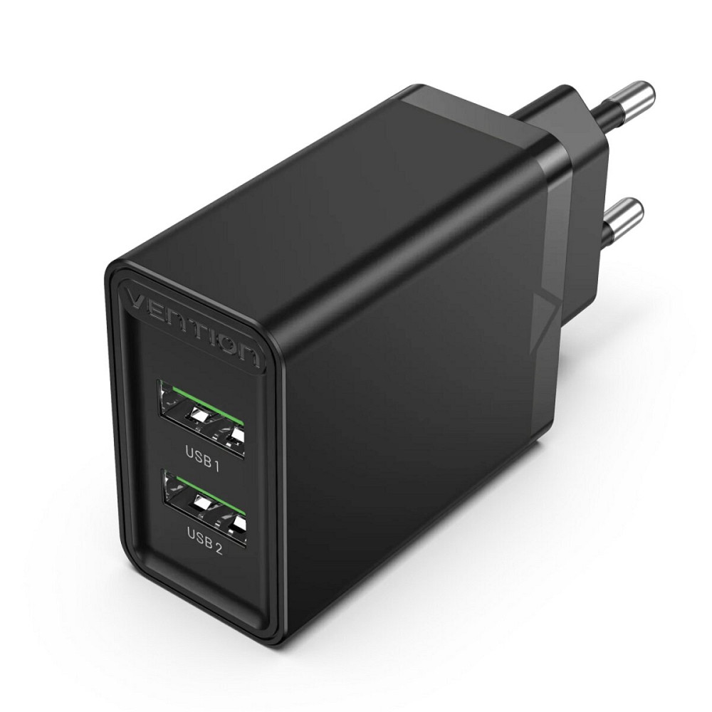 Зарядний пристрій Vention Two-Port USB(A+A) Wall Charger (18W/18W) EU-Plug Black (FBAB0-EU) Киев - изображение 3