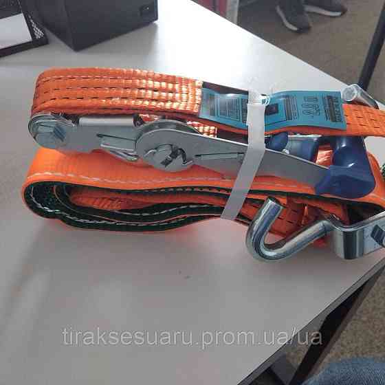 Стяжний ремінь на лавету з трищіткою 3.5м 5 тонн (гаки поворотні) Стяжний ремінь для евакуатора 5тонн 3.5м Луцьк