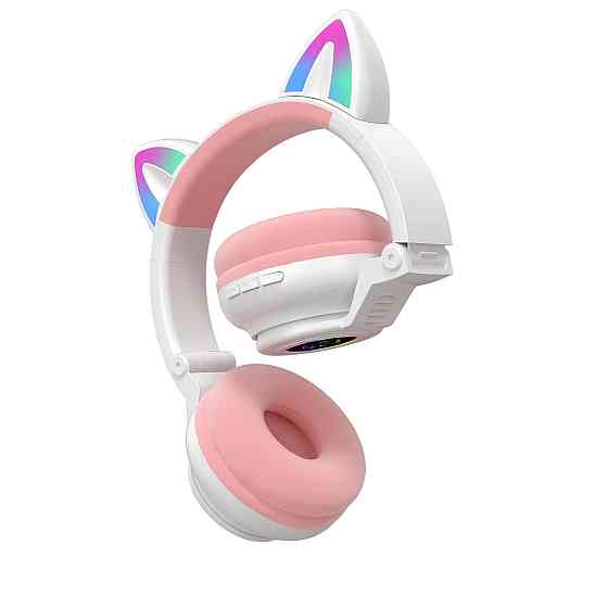 Детские беспроводные блютуз наушники с кошачьими ушками и подсветкой. Белые наушники Кошачьи ушки для ребенка Киев