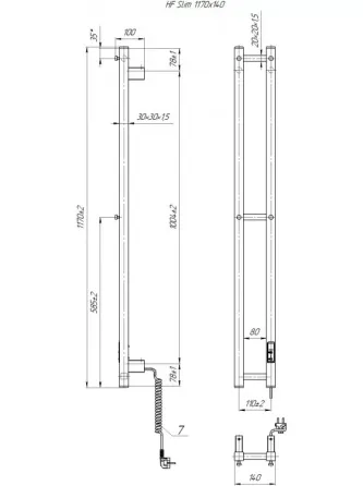 Електрична рушникосушка Hygge Family Slim 1170х140 TR К чорний мат Київ