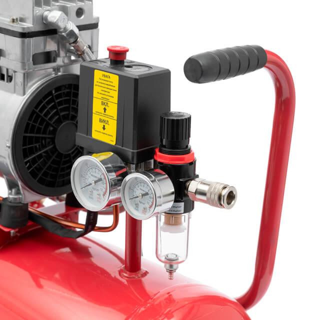 Компресор, 24 л, 0,75 кВт, 230 В, 8 атм, 145 л/хв, 1400 об/хв, малошумний, безмасляний, 2 циліндри, 63 дБ INTERTOOL PT-0022 Київ - фото 5