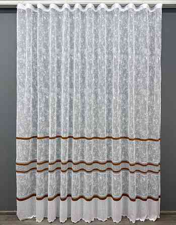 Тюль VR-Textil 1554т Cale Жакард мармур Білий з коричневим 125х270 см (49-335) Київ