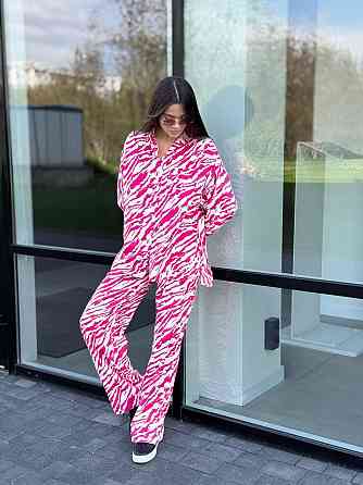 Костюм жіночий літній льон Малиновий Тваринні принти XL-XXL Харків