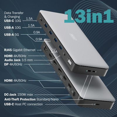 Порт-репликатор Digitus USB-C > 3xHDMI/2xDP/4xUSB-A/USB-C/RJ54/DC/Audio (DA-70918) Винница - изображение 2