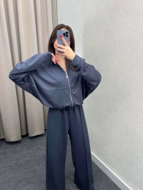 Женский костюм оверсайз с широкими брюками из двунитки 54/56 Графитовый Харьков - изображение 7