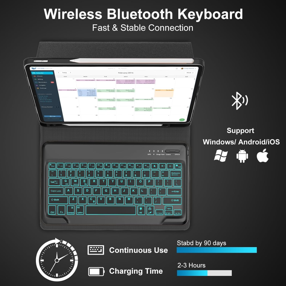 Чехол-клавиатура JADEMALL для iPad Pro 12.9″ 3/4/5/6 Gen 2018–2022, Bluetooth, QWERTZ, подсветка, синий Киев - изображение 5