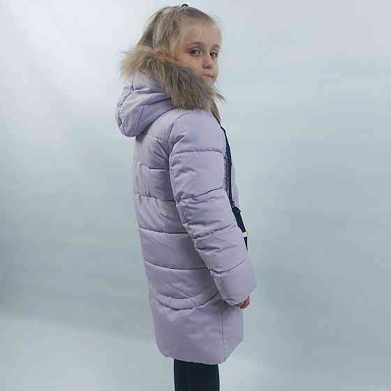 Детская сиреневая зимняя куртка на девочку с натуральным мехом 128 Николаев