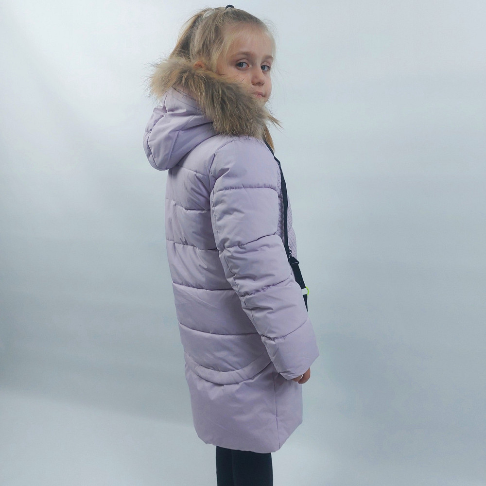 Детская сиреневая зимняя куртка на девочку с натуральным мехом 128 Николаев - изображение 5
