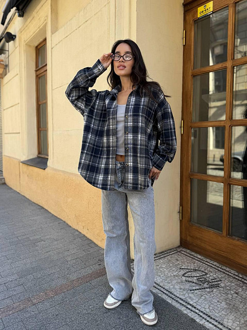 Жіноча тепла сорочка вільного крою в карту турецька байка Сірий, 42/44 Одеса - фото 3