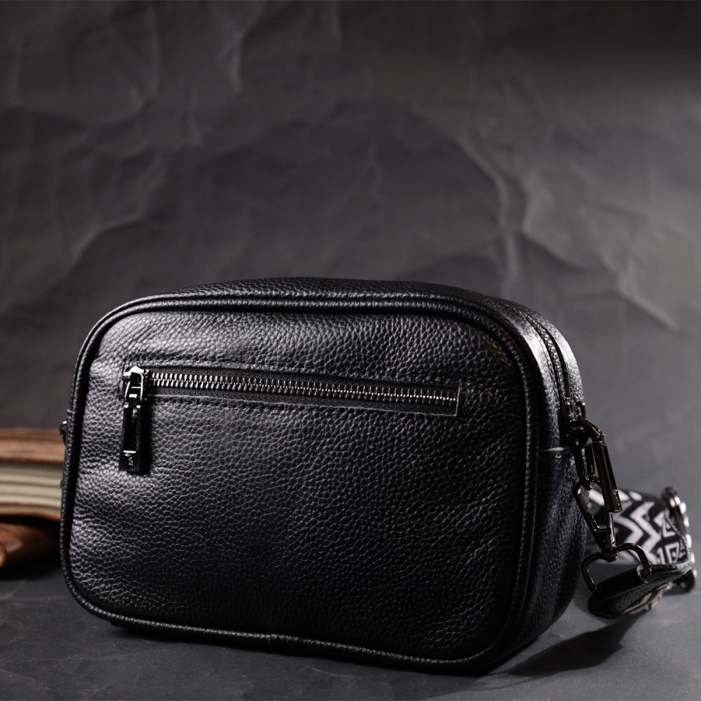 Классическая кожаная женская сумка через плечо на одно отделение Vintage 22387 Черная Киев - изображение 9