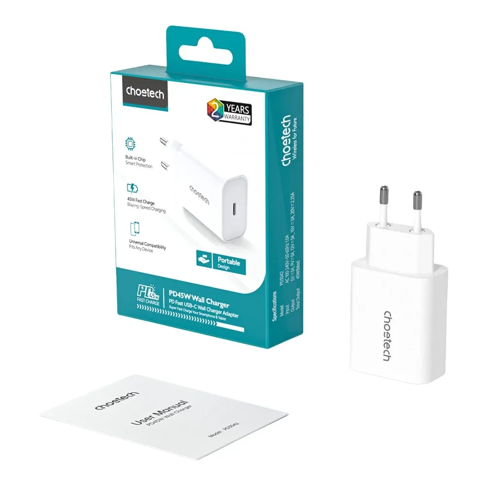 Мережевий зарядний пристрій Choetech PD3042 mini PD45W USB-C White (43-00156) Киев - изображение 3