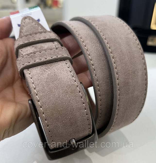 Модный бежевый мужской ремень из натуральной кожи 35мм мм PS Leather (черный) Киев - изображение 3