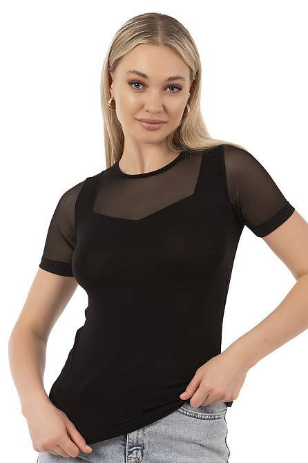 Футболка жіноча Ozkan з імітацією майки, чорна — Viscose 26981 Київ - фото 1