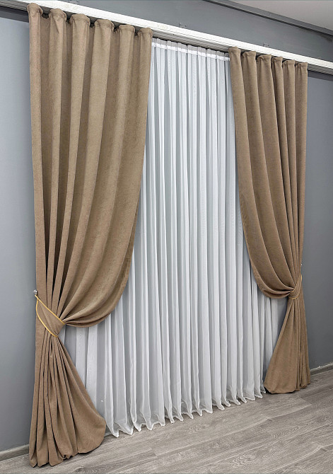 Комплект готовых штор VR-Textil Микровелюр Petek YL № 1701ш Капучино 100х295 см 2 шт (31-752) Киев - изображение 3