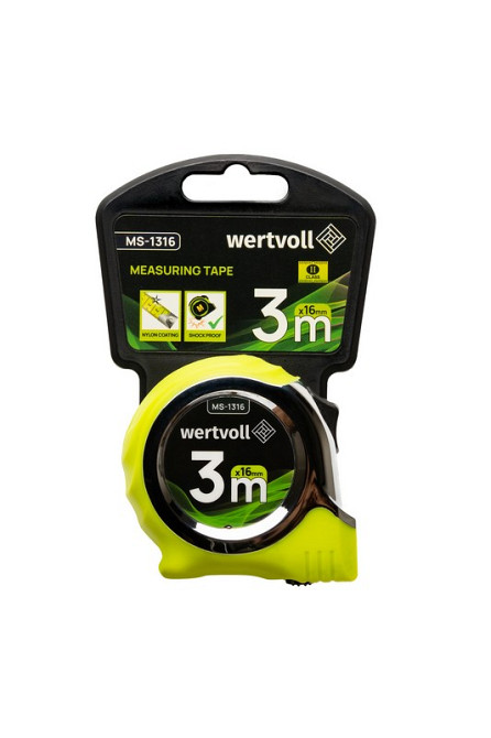 WERTVOLL Рулетка WERTVOLL 3 м×16 мм фіксатор полотна кнопка STOP покриття TPR нейлонове покритт Київ - фото 7