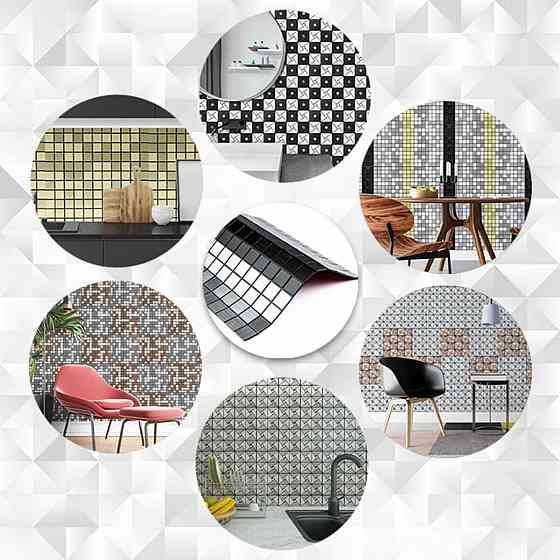 Самоклеюча алюмінієва плитка 300х300х3мм Срібна із чорним мозаїка SW-00001825 Київ