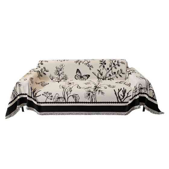 Плед покрывало на диван или кровать,чехол накидка 180х230 см для мягкой мебели узор бабочка,черный Каменец-Подольский