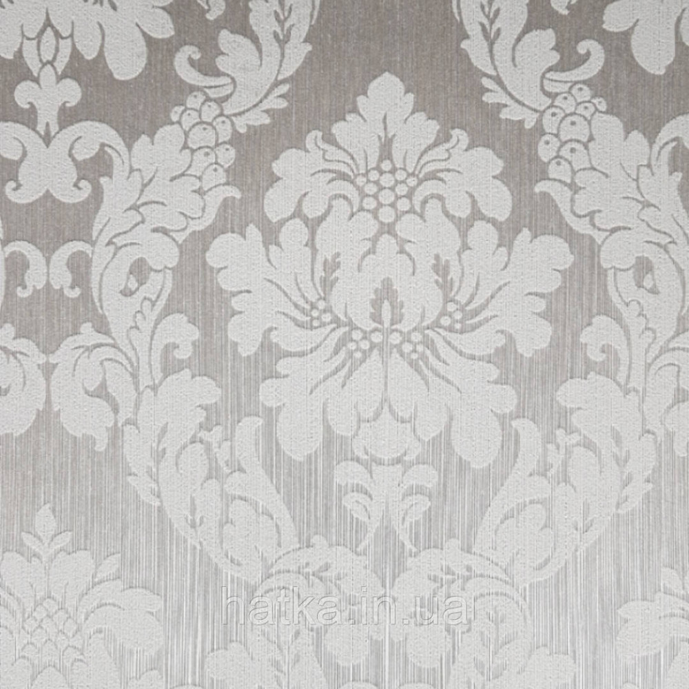 Текстильні шпалери на флізеліновій основі Da capo RaschTextil 085838 вензелі завитки білі на сріблястому фоні Київ - фото 1