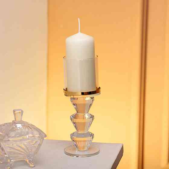 Підсвічник скляний на ніжці з золотою окантовкою 6×16.5 см підсвічник келих декоративний прозорий HP-4-34L Київ