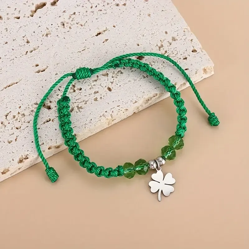 Зелений браслет-оберіг з чотирилисником – регульований шнурок, символ удачі Київ - фото 4