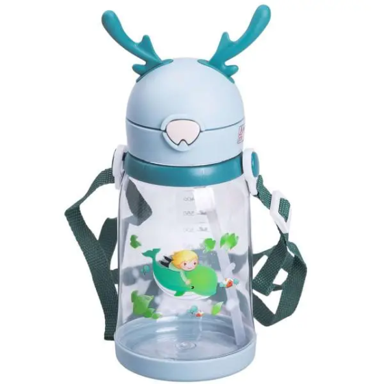 Пляшка для води дитяча 550 мл на ремінці пляшечка з трубочкою для спорту та школи HP-14-44TU Коломия