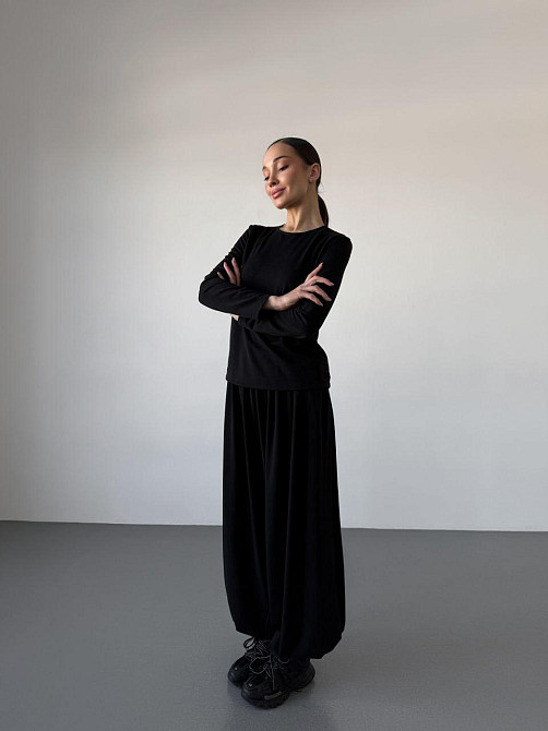 Женский повседневный прогулочный костюм двойка: кофта и брюки турецкая двунить Черный, 46/48 Одесса - изображение 4