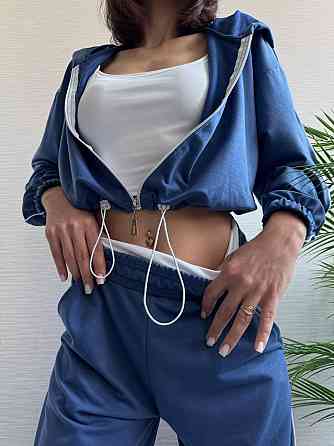 Женский прогулочный костюм тройка: кофта топ и штаны  двунить + микродайвинг Светлый джинс, 46/48 Одесса