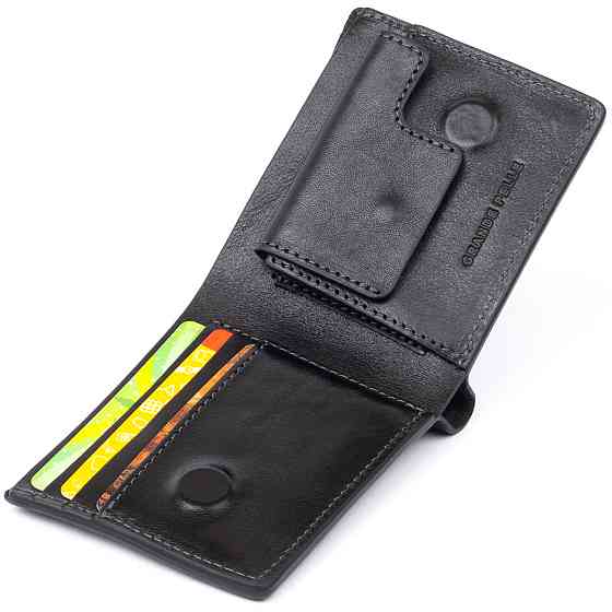 Портмоне вертикальное с круглым магнитом на два отделения GRANDE PELLE 11306 Черное Киев