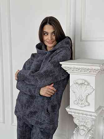 Теплый костюм женский мраморный принт на флисе Графитовый L-XL Харьков