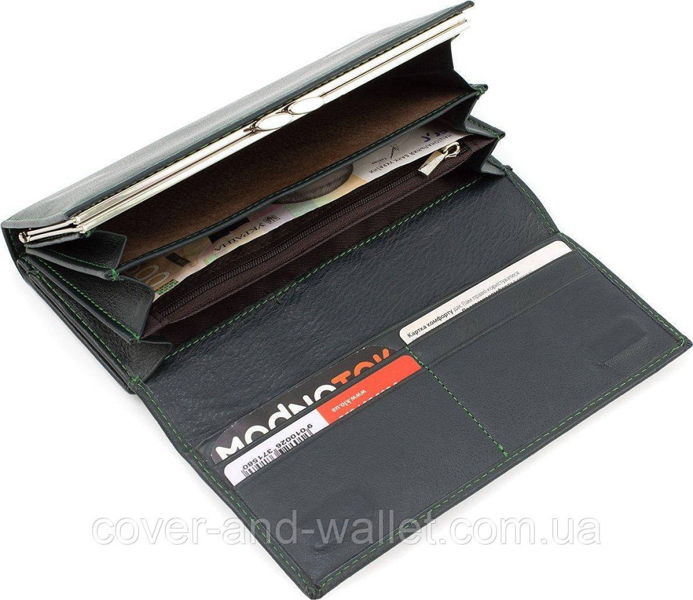 Кошелек женский кожаный с блоком для пластиковых карточек зеленого цвета Marco Coverna Киев - изображение 4