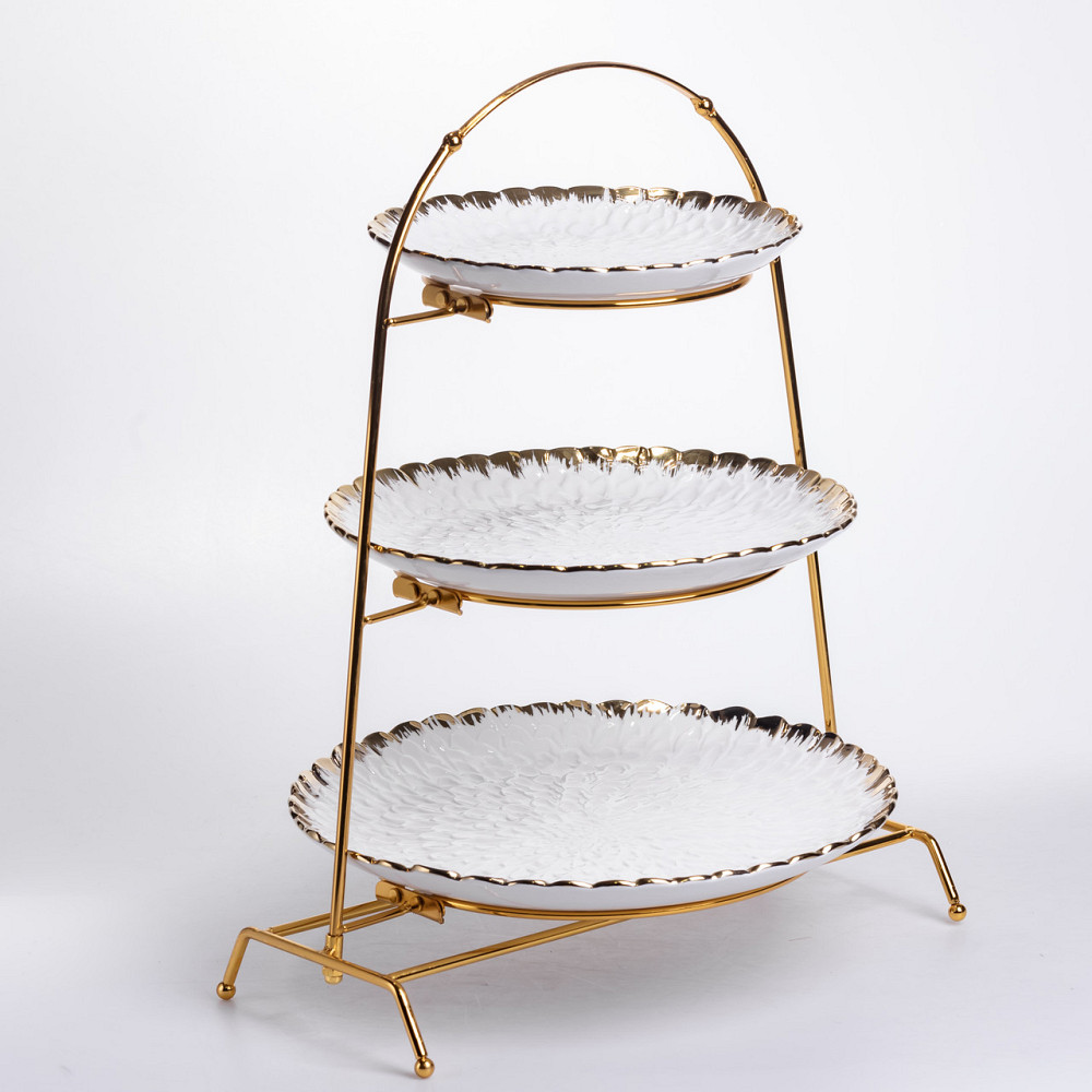 Yiwu Фруктовниця на 3 яруси фуршетна стійка для закусок 29×25×20 (см) цукерка Білий із золотом Коломыя - изображение 4